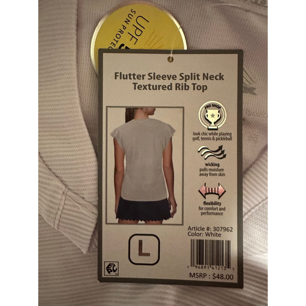Women's RBX Flutter Sleeve Split Neck Short Sleeve Tee L - Picture 5 of 5